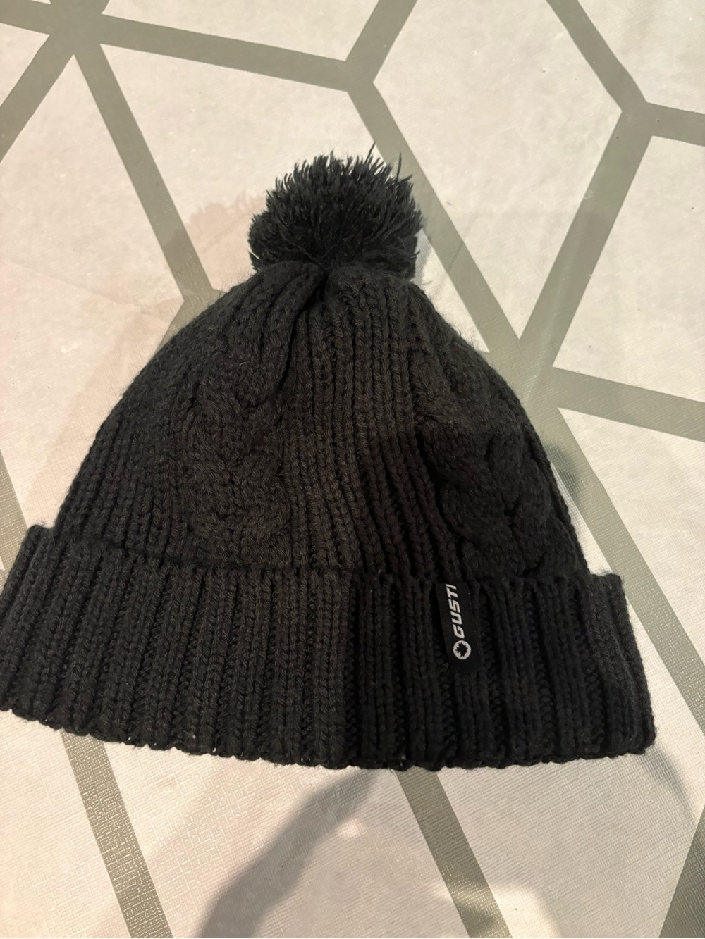 Gustin Kids Black Pom Pom Cable Knit Beanie